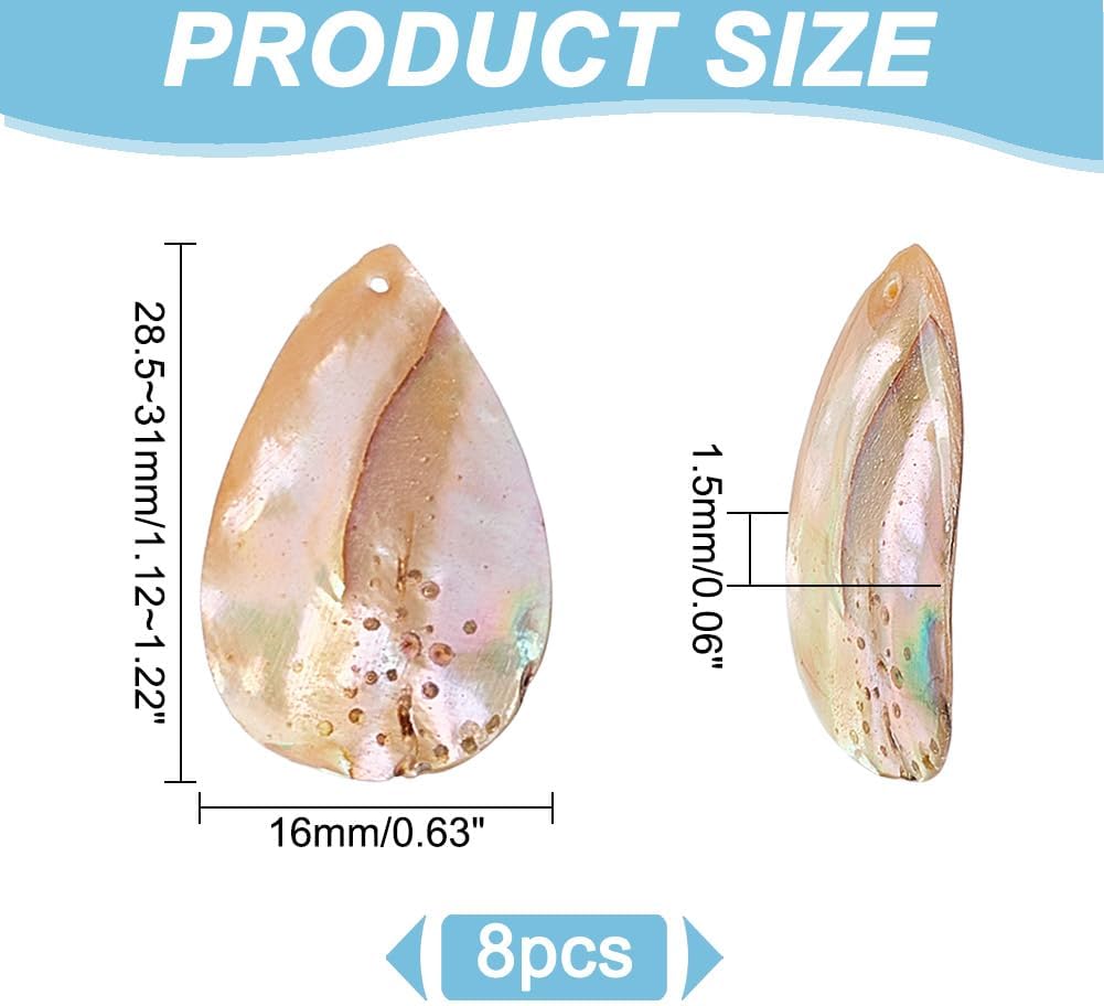 8Pcs Natural Shell Charms Abalone Shell Dangle Charms Colorful Oval Pendants Teardrop Shape Pendants for DIY Bracelets Earring Necklace Jewelry Making,Hole:1mm - Image 2