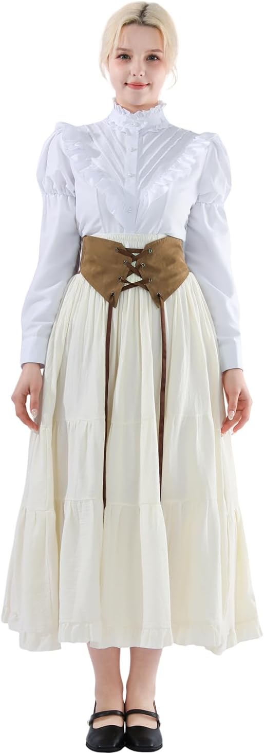 CR ROLECOS Womens Renaissance Skirt Victorian Lace-up High Waist Peasant Long Skirt - Image 2