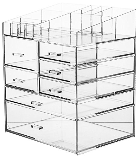 Cq acrylic 6 Tier Extra Large Clear Acrylic Makeup Organizer,Cosmetic Organizer and Jewelry Storage Display Case10.5"x7.9"x12.5".Clear Pack of 1