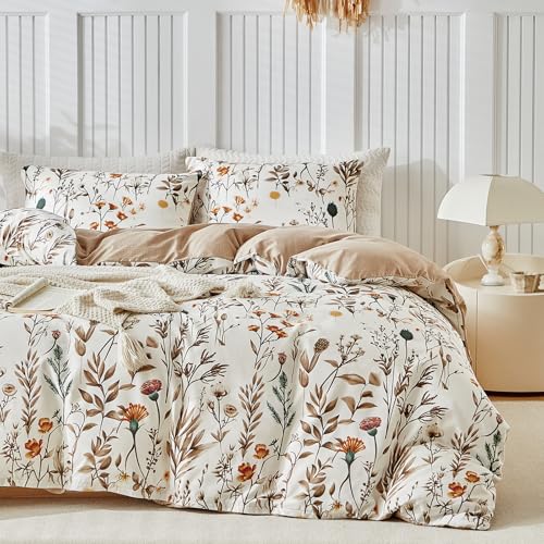 TTCM Parure de lit 240 x 220 cm, 3 pièces en microfibre avec motif floral, 1 housse de couette 240 x 220 cm + 2 taies d'oreiller 50 x 75 cm, fermeture...
