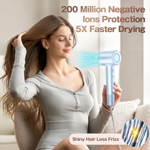 Image of Labiim Hair Dryer, High-Speed Ionic Blow Dryer 110,000 RPM Brushless Motor for Fast Drying, 200M Ions Frizz & Thermo-Control HairDryer with Magnetic Nozzle, Quiet Compact for Home Travel, Blue