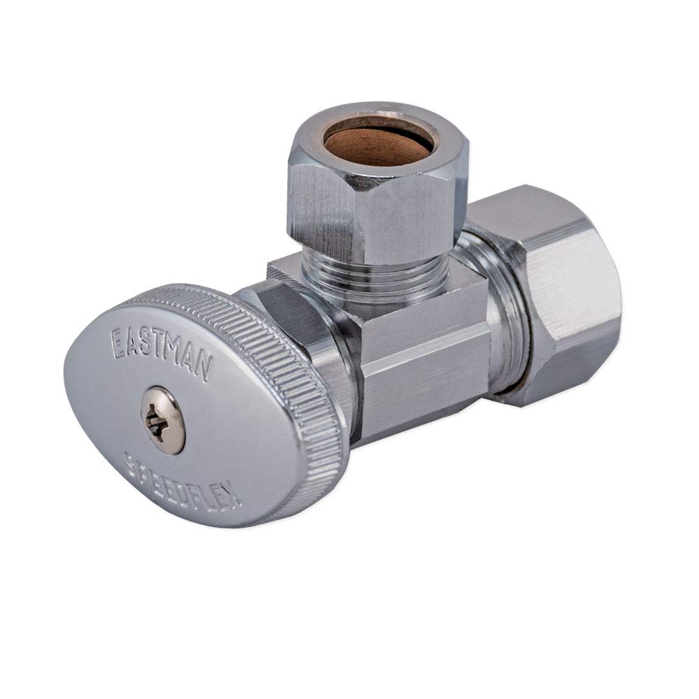 Eastman 1/2 Inch OD Compression x 5/8 Inch OD Compression Multi-Turn Angle Stop Valve, Brass Plumbing Fitting, Chrome, 04358LF