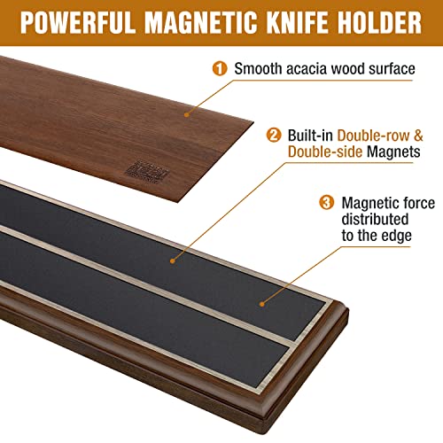 Magnetic Knife Holder For Wall 16 Inch, Hoshanho Powerful Magnetic Knife Strip, Acacia Wood Magnet Knife Rack For Kitchen Knives & Tools #TOP2
