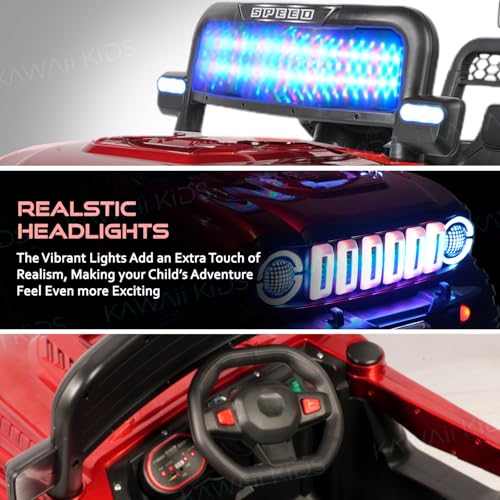 Image of Kawaii Kids Battery Operated Electric Car for Kids Rideon Jeep with Remote Control, USB, Bluetooth and Windshield Lighting, for Kids 1 to 5 Years (Rubicon, Red)