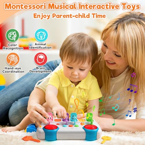Jouet Bebe 1 an, Jouet Montessori avec 6 Animaux Musique et Lumières Jeux Bebe 1 an Fille Garçon Jeu Eveil Educatif 12 18 Mois Jeu Bebe Anniversaire Cadeau Enfant 1 2 3 An Fille Garcon Jeux et jouets – Image 5