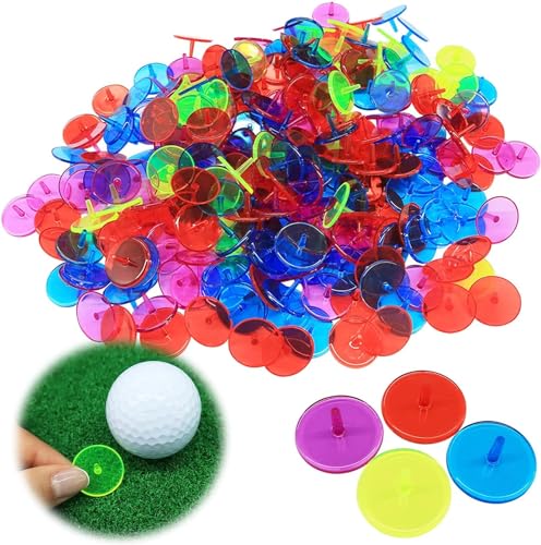 VEASAERS Golf Ball Markers Bulk 50/100/150 Pcs Position Marker Multicolor Transparent Plastic 25mm Flat Round Golf Mark Accessories (150Pcs-Transparent Multicolor)
