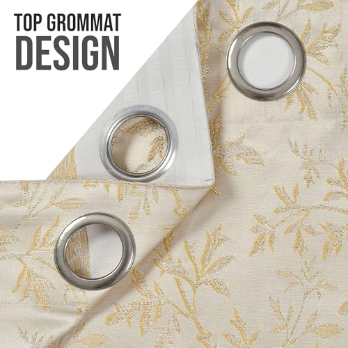 Image of FRESH FROM LOOM Light Blocking 80% Room Darkening Curtain 7 Feet Long Door & Window with Floral Design | Eyelet Rings | Fade Resistant | Premium Luxury Quality Parda (7feet, Golden, 1pc only)