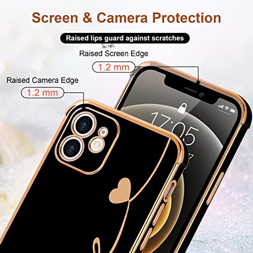 Lchulle Designed For Iphone 12 Case Cute For Women Girls Luxury Plating Love Letter Soft Tpu Phone Case Shockproof Anti-Scratch Full Camera Lens Protection Case Cover For Iphone 12(6.1 Inch),Black #TOP3