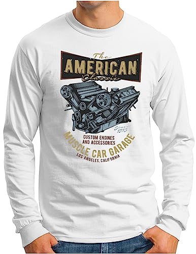 T-shirt manches longues American Muscle Car OM3 blanc en taille XXL aux finitions soignées