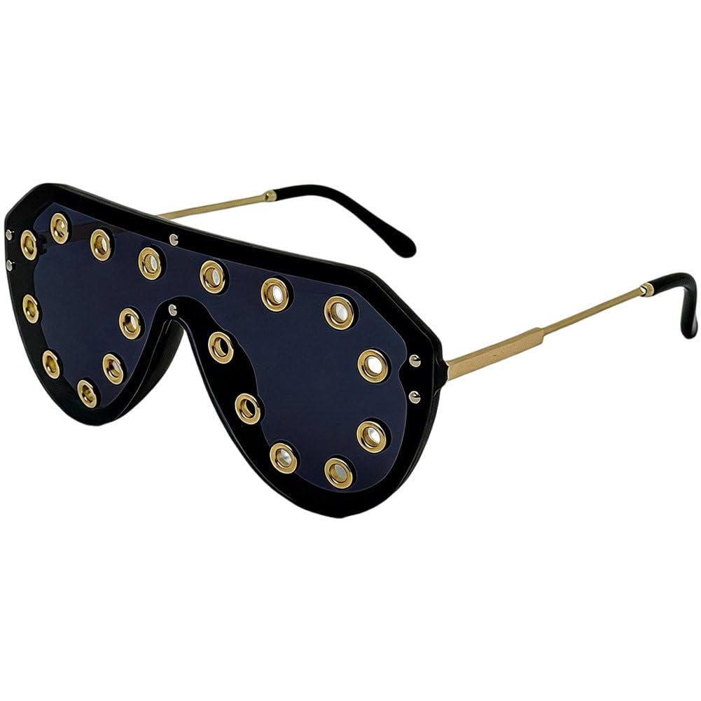 Hrippy Y2k Oversized One-piece Sunglasses for Women Men Metal Rivet Party Cool Big Frame Shades Club Streetwear Sunglasses