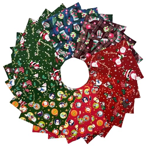 48Pcs 5x5 Inch Christmas Fabric Squares,100% Cotton Pre-Cut Quilt Clearance Charm Packs,8 Holiday Patterns for Quilting, Sewing DIY Crafts