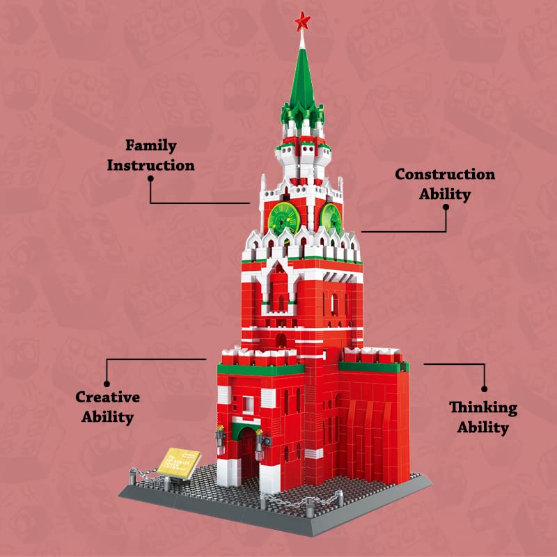 Image of Russian Spasskaya Tower Of Moscow Kremlin Russia Building Blocks Set (1047 Pcs,6+ Years) Box|Diy Learning Toys For Childrens,World'S Great Architecture Series,Multi