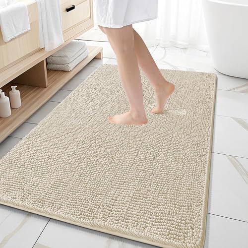 Image of OLANLY Large Bathroom Rugs 59x35, Extra Soft Absorbent Chenille Bath Rugs, Rubber Backing Quick Dry, Machine Washable Bath Mats for Bathroom Floor, Tub and Shower, Home Decor Accessories, Sand