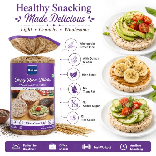 Image of HAIM Organic Wholegrain Brown Rice Cakes with Quinoa and Chia Seeds | Gluten-Free Snack | Wholegrains | Healthy Snack (Pack of 2)