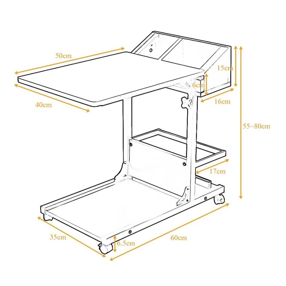 sogesfurniture Table d'appoint mobile réglable en hauteur avec roulettes - Espace de rangement - Pour chambre à coucher, salon - 50 x 40 x 55-80 cm - Noir