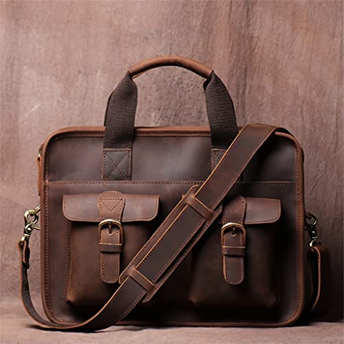 Briefcase Man Handbag Shoulder Genuine Leather Bags Brown Business 14 Inch Laptop Bag3