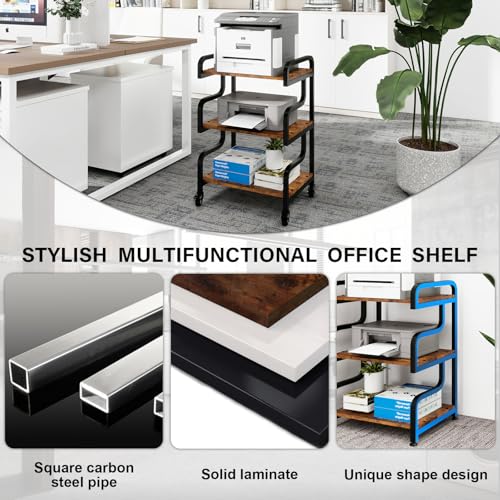 Image of Natwind Stylish 3 Tier Printer Stand, Office Desk Side Storage Shelf,Retro