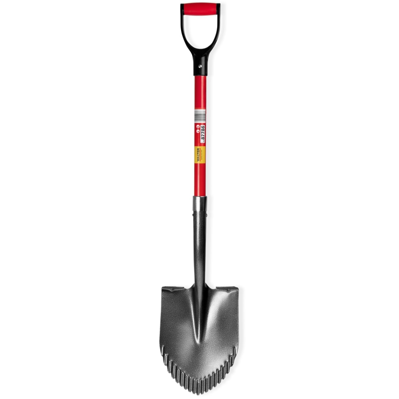 WALTER Professional Gartenspaten- Robuster Glasfaserstiel, Antirutschgriff, langlebiger Kohlenstoffstahl, gehärtete und gezahnte Schneide für Harte und steinige Böden, Kombispaten