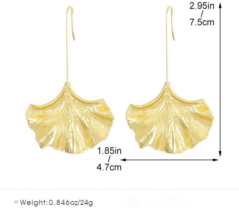 Vintage Gold Ginkgo Leaf Dangle Earrings Statement for Women, Boho Big Silver Leaves Drop Ear Hook Earring Long Line Hanging Trendy Party Jewelry Gift - Image 2