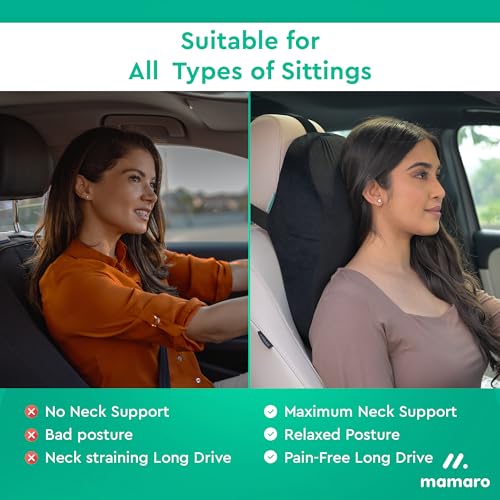 Image of Car Neck Rest Pillow, Memory Foam Head Rest & Neck Support Cushion for Car Seat, Office Chair | Comfortable Ergonomic Design for Neck Pain & Muscle Tension Relieve (Black, 17x12x5 Inch, Large)