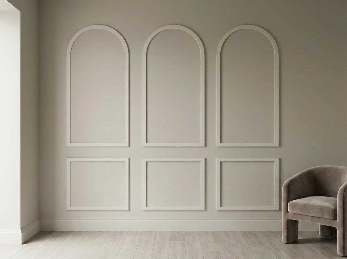 Arch Wall Panelling Kit Natural Beige MDF Decorative Wall Moulding 6mm Thickness - DIY Arched Panel Frame Set for Interior Walls, Wainscoting, Feature Wall Decor, Paintable & Easy Install (Pack of 2)