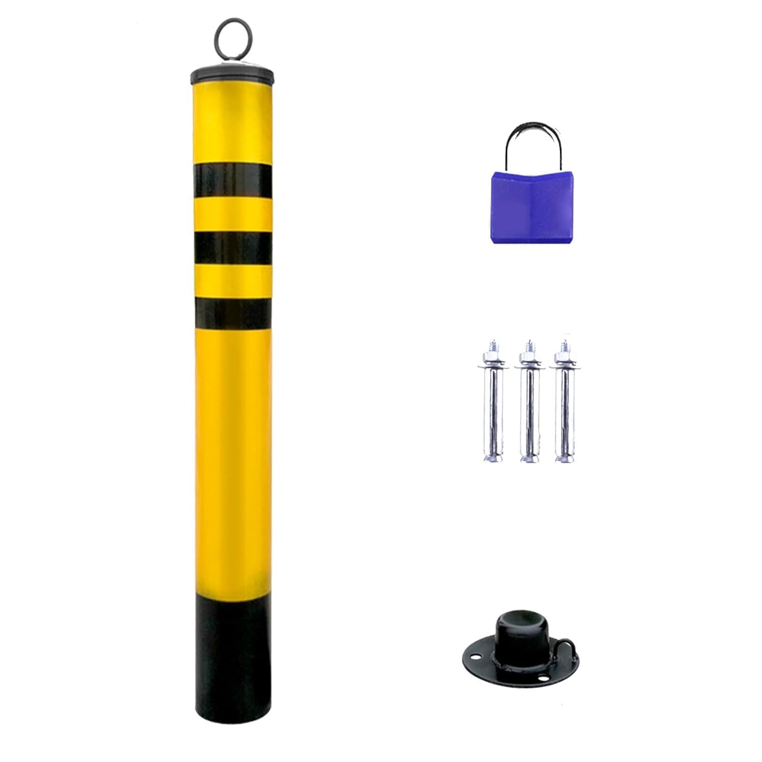 SGKOMN Yellow Safety Bollards - High Visibility Steel Security Posts for Driveway, Parking Barriers & High-Traffic Areas, Ideal for Door Front Protection, 1pcs-29.5in