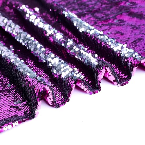 VOK Sequin Flip Fabric by The Yard Reversible Glitter Fabric for Graffiti Bridal Dress Wedding Decorations Sewing DIY Handmade (0.5 yd Purple + Silver)