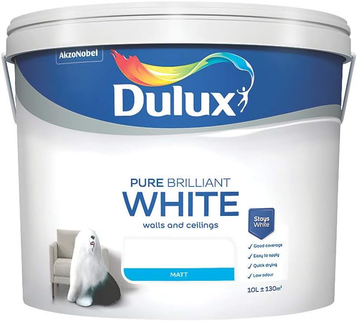 Dulux Matt Emulsion Paint for Walls and Ceilings - Pure Brilliant White 10L