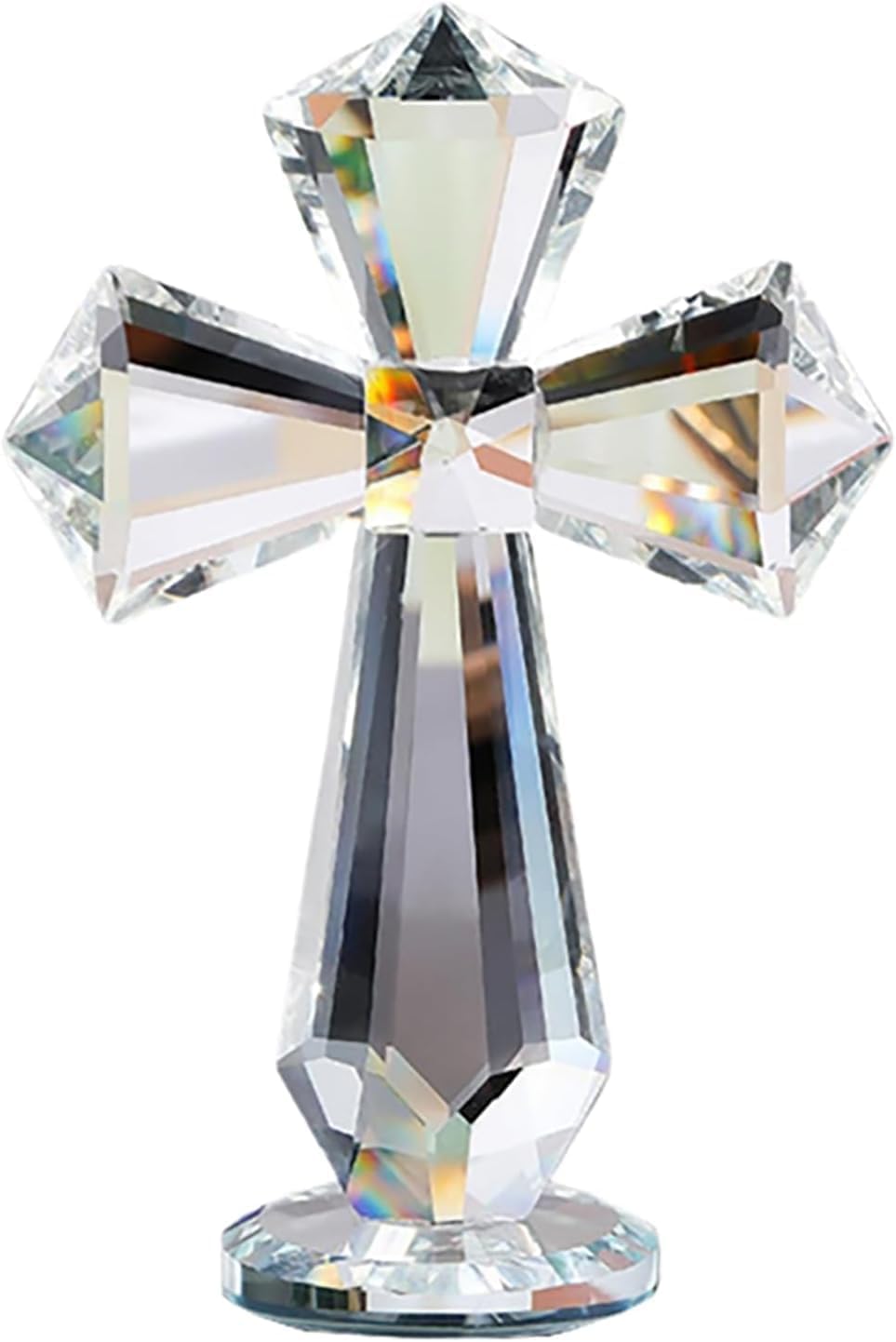 YHKSSTKAL 6-inch Hand-carved Crystal Cross – 360° All-around Cut K9 Desktop Ornament, Christian Spiritual Gift for Baptism, Wedding, Christmas, Family Altar & Office Decoration (Clear)