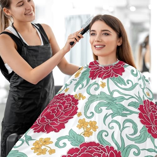 Capa para corte de cabello Peony Roja, profesional e impermeable para barbería y peluquería, con cierre ajustable de broche metálico miniatura 7