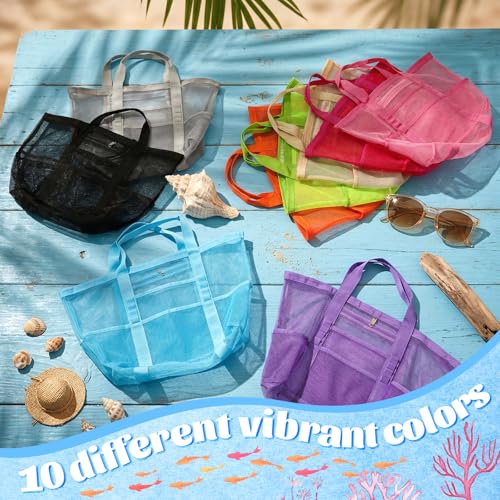 Image of Hsei 20 Pack Mesh Beach Bags Bulk for Women Waterproof Large Pool Tote Bag with Pockets & Handles Travel Vacation Cruise Camping Gym