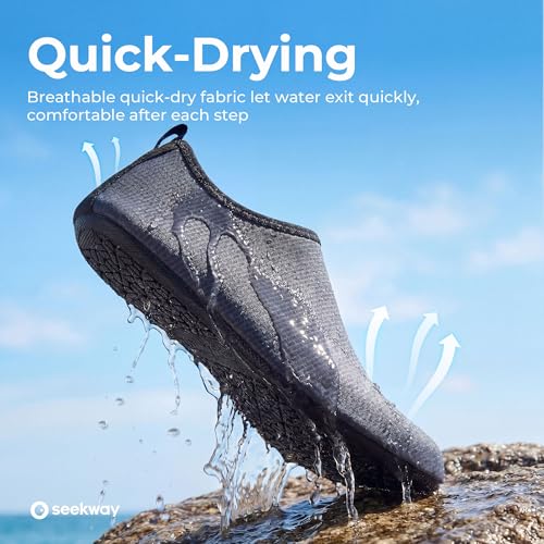 Image of SEEKWAY Water Shoes Quick-Dry Aqua Socks Barefoot Slip-on for Beach Pool Swim River Yoga Lake Surf Women Men Black SK001