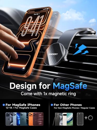 ANDERY Car Phone Holder for MagSafe [360° Adjustable Memory Alloy Arm | 2400gf Strongest Magnetic Power] Bendable Car Mount, Phone Holders for Your Car for iPhone and All Smartphones, Carbon Fiber - image 6