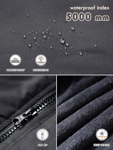 Tansozer Herren Winterjacke Warm Gefüttert Outdoor Jacke Wasserdicht Atmungsaktiv Wanderjacke Winter Schneejacke, Dunkelgrau-Schwarz, L