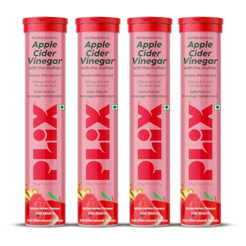 Image of THE PLANT FIX Apple Cider Vinegar Effervescent Tablet with mother | Supports Metabolism & Appetite Control I With 500mg ACV, Vit B6 & B12 I No Maltodextrin, No Added Sugar I Pack of 4 (60 tablets)