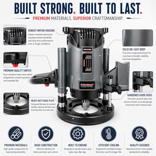 Image of Eastman Electric Router EER-812N (1200W, 230V) ? High Speed 21000 RPM Woodworking Machine with Dual Bit Capacity (8mm & 12mm) for Precision Grooving & Edging