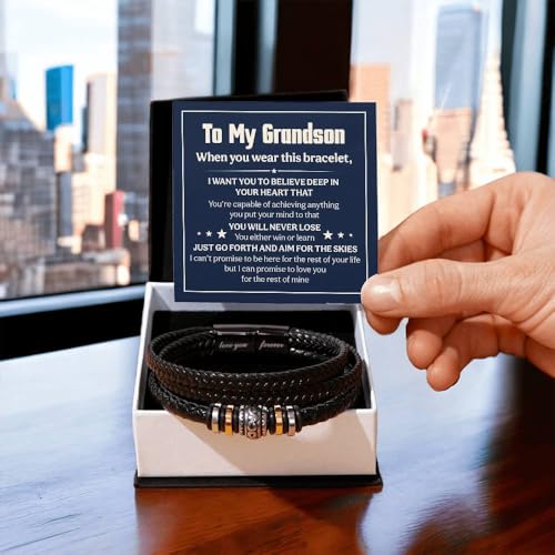 FG Family Gift Mall Grandson Birthday Ideas, Men Jewelry, Sentimental Gifts for Grandkid, Ideas for Grandson Grandkid Gifts from Granparent with Message Card and Gift Box2