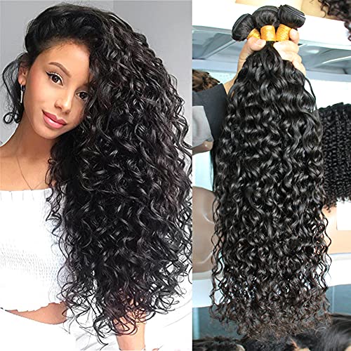 Water Wave Bundles(20”18”16”/300g) 9A Brazilian Virgin Hair Extentions 100% Unprocessed Brazilian Human Hair Bundles Natural Black Color
