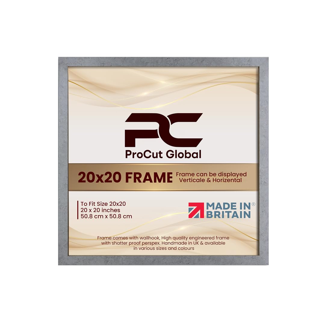 Procut Global 20X20 Grey Marble Picture Frames - Modern Wooden Photo Frame with Shatterproof Perspex for Wall or Tabletop - Perfect for Posters, Certificates, Prints - Sizes & Colors Available