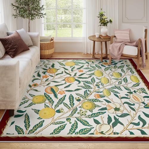 Tapis botanique feuilles vert fruité 80x150cm lavable et antidérapant