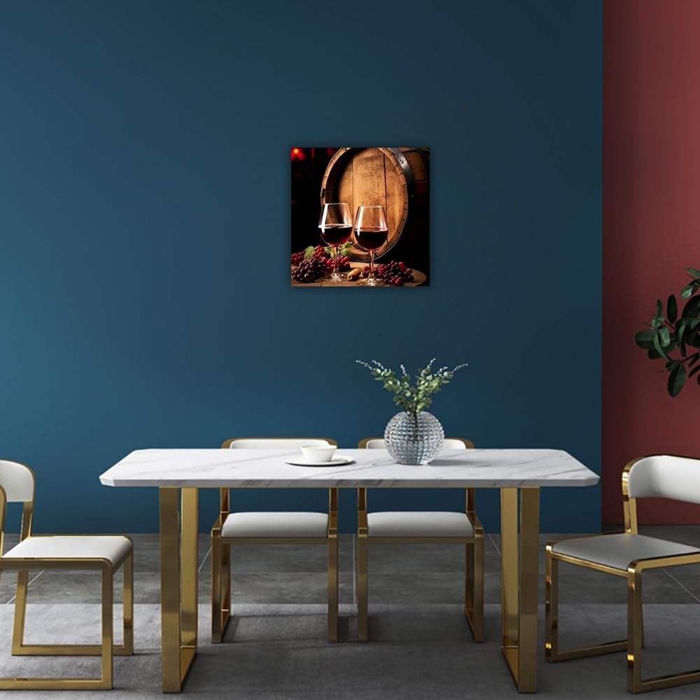 LURENCZH Red Wine Wall Art Canvas Print Kitchen Food Picture Painting for Restaurant Dining Room Decor Framed(Wine-3,12.00" x 12.00")