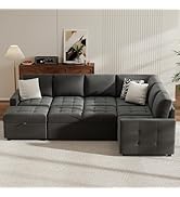 Bonzy Home Modular Sectional Sleeper Sofa with Pull Out Bed, Convertible L Shaped Couch with Stor...