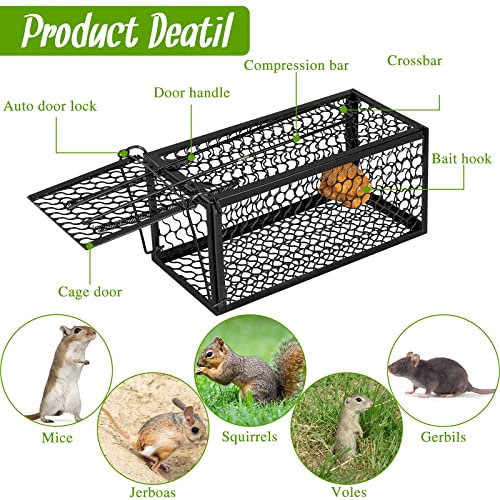 Qualirey 2 Pcs Humane Rat Trap Chipmunk Rodent Mouse Squirrel Trap 9.1 x 4.5 x 4.5 Inches Live Animal Mouse Voles Hamsters Live Cage Rat Cage for Mice Easy to Catch and Release (Black)