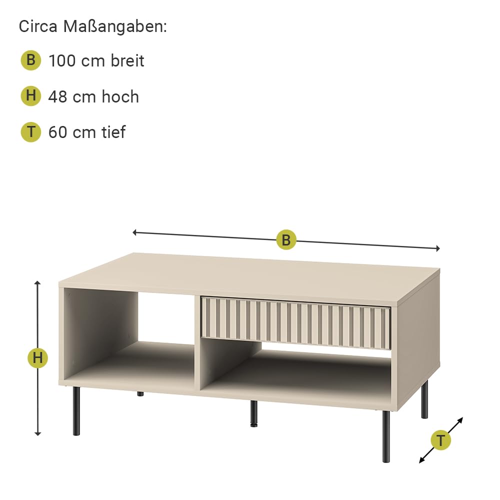 Lomadox Wohnzimmer Set in Kaschmir matt modern 3-teilig mit Riffeloptik mit Couchtisch, TV-Board, Vitrinenschrank