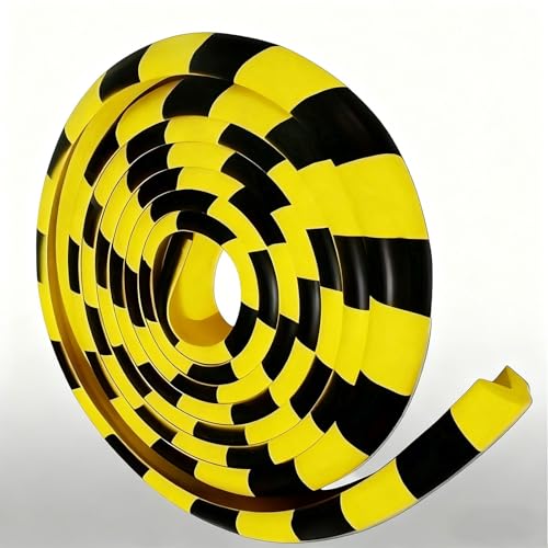 Paraspigoli Angolari in Gomma, A Forma di L, Con Gommapiuma in Schiuma Gialla e Nera, 5M Autoadesive Paraspigoli, per Angoli da Parete, Officine