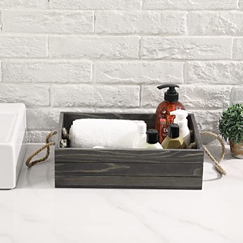 Mygift Vintage Gray Solid Wood Decorative Storage Bin With Rope Handles, Weathered Country Rustic Style Wooden Crate, Open Top Box Pallet Design Produce Basket #TOP3