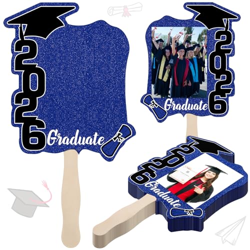 Gilprop 24 Pcs Graduation Cutout Face Fans with Handle Double Sided Personalized Grad Party Supplies Class of 2026 Grad Photo Props Blank DIY Photo Frame Graduation Party Souvenirs