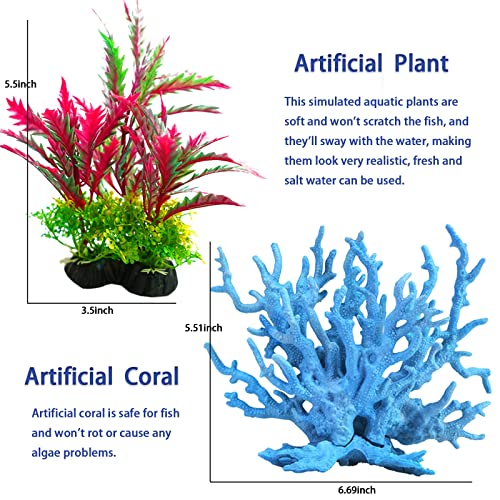 Calofun Mermaid's Castle Fish Tank Decorations-28Pack Include Castle Hideout, Faux Coral,Starfish And Artificial Plastic Plants Aquarium Décor Accessories For All Fish-Pink #TOP3