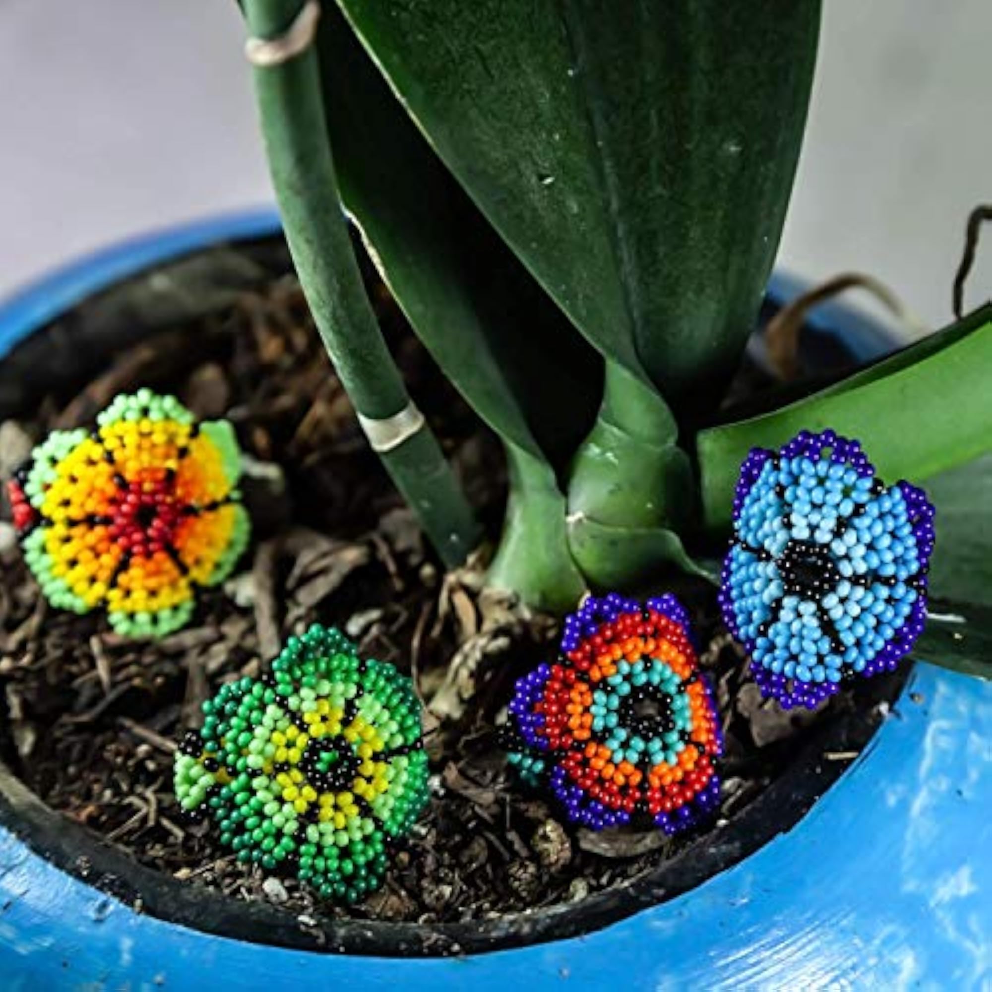 Floral Beaded Ring with Ethnic Charm, Handmade