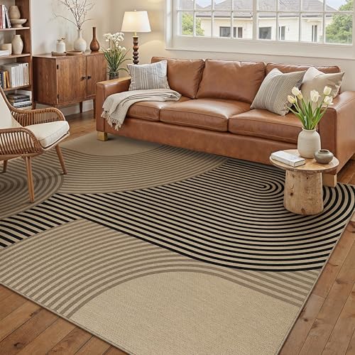 PureCozy 5x7 Checkered Easy Jute Area Rug for Living Room Checkerboard Washable Indoor Outdoor Carpet Farmhouse Patio Office Mat Textured Diamond Non Slip Black Carpet for Backyard Dining Ro